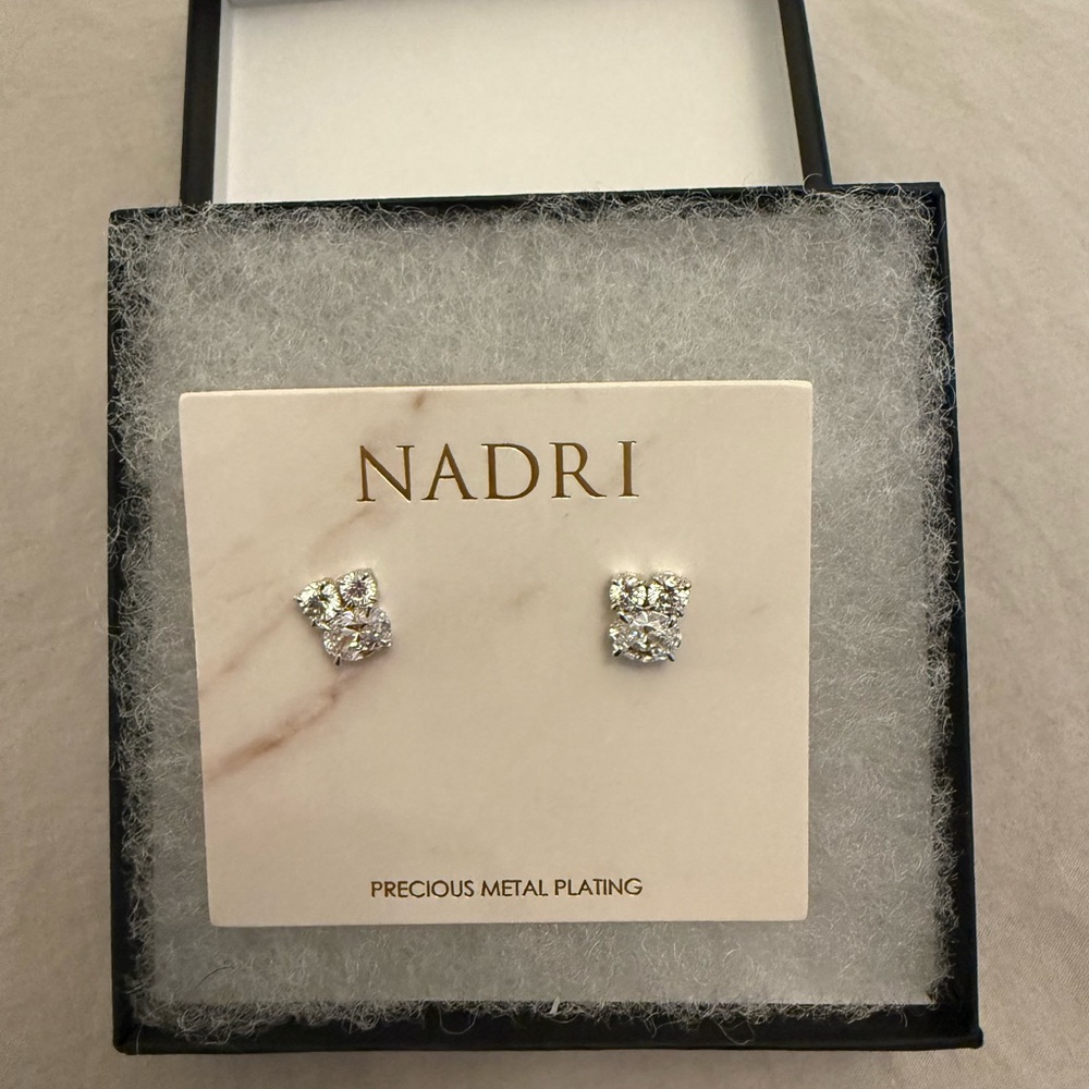 Nadri Clear Crystal Cluster Stud Earrings - Silver Tone